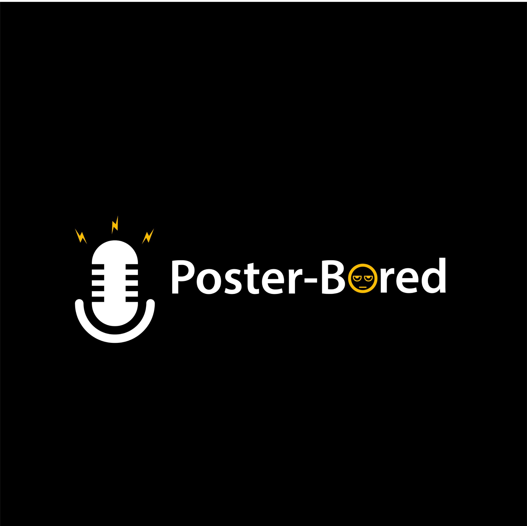 Poster-Bored microphone logo with a yellow face and lightning bolts